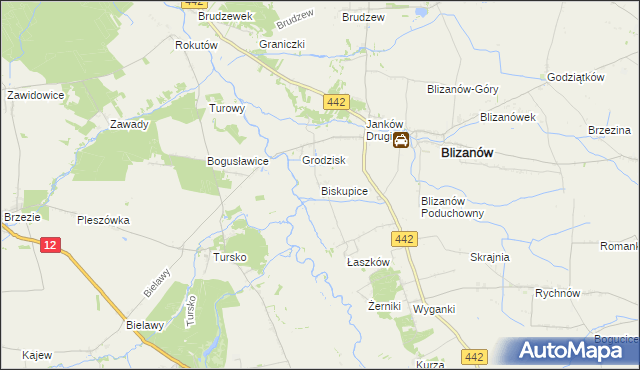 mapa Biskupice gmina Blizanów, Biskupice gmina Blizanów na mapie Targeo