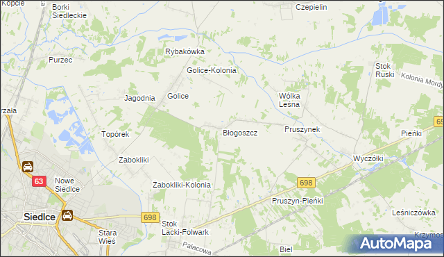 mapa Błogoszcz, Błogoszcz na mapie Targeo