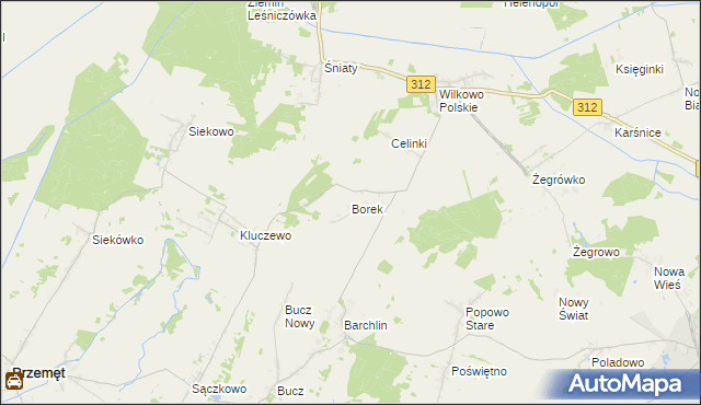 mapa Borek gmina Przemęt, Borek gmina Przemęt na mapie Targeo