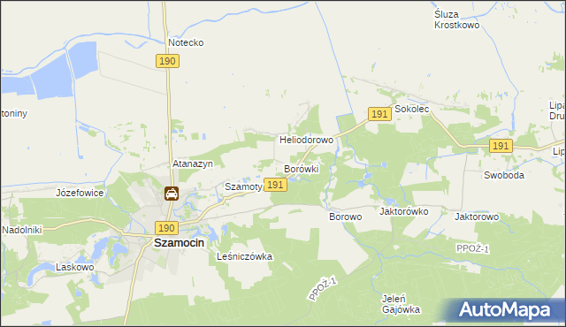 mapa Borówki gmina Szamocin, Borówki gmina Szamocin na mapie Targeo