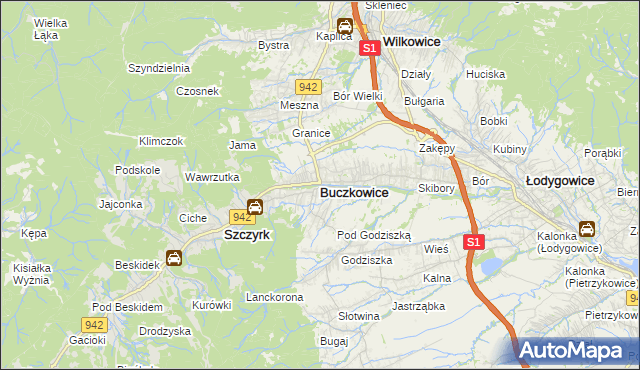 mapa Buczkowice, Buczkowice na mapie Targeo