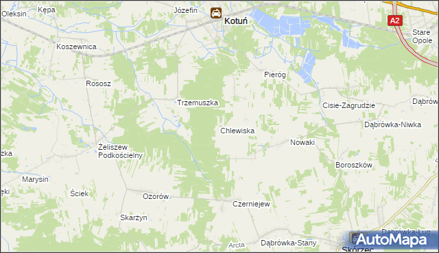 mapa Chlewiska gmina Kotuń, Chlewiska gmina Kotuń na mapie Targeo