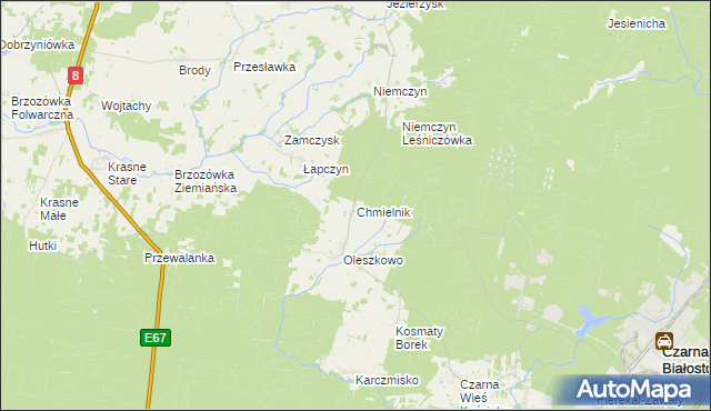 mapa Chmielnik gmina Czarna Białostocka, Chmielnik gmina Czarna Białostocka na mapie Targeo