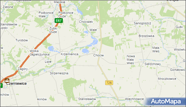 mapa Chociw gmina Czerniewice, Chociw gmina Czerniewice na mapie Targeo