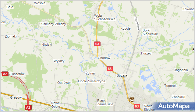 mapa Chodów gmina Siedlce, Chodów gmina Siedlce na mapie Targeo