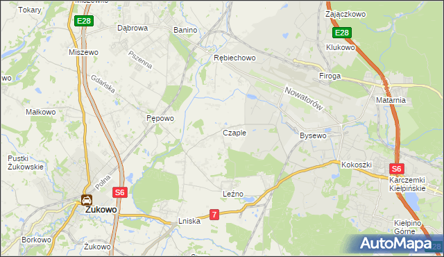 mapa Czaple gmina Żukowo, Czaple gmina Żukowo na mapie Targeo