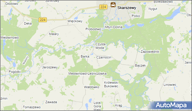 mapa Czarnocin gmina Skarszewy, Czarnocin gmina Skarszewy na mapie Targeo