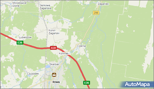 mapa Czerna gmina Iłowa, Czerna gmina Iłowa na mapie Targeo