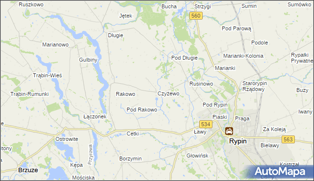 mapa Czyżewo gmina Rypin, Czyżewo gmina Rypin na mapie Targeo