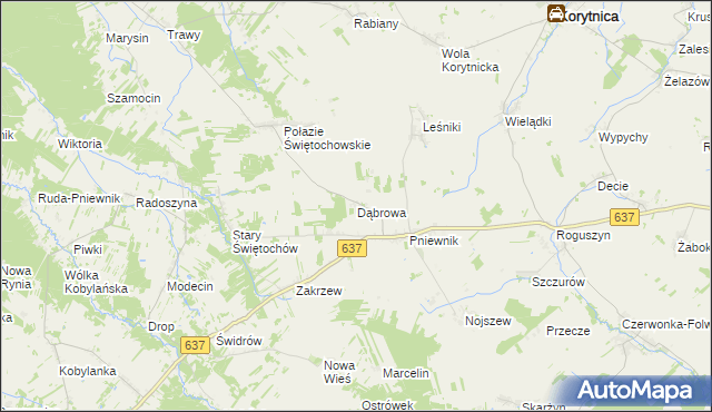 mapa Dąbrowa gmina Korytnica, Dąbrowa gmina Korytnica na mapie Targeo