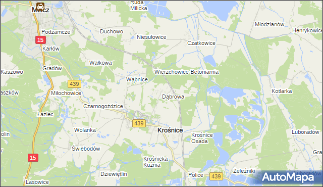 mapa Dąbrowa gmina Krośnice, Dąbrowa gmina Krośnice na mapie Targeo