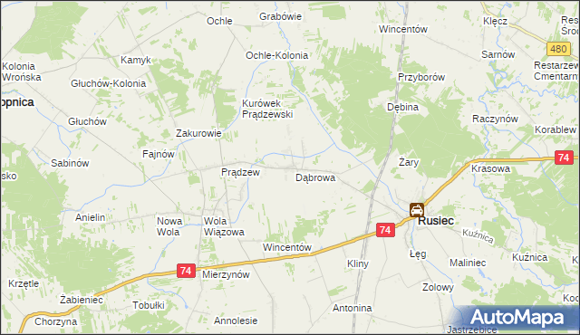 mapa Dąbrowa Rusiecka, Dąbrowa Rusiecka na mapie Targeo