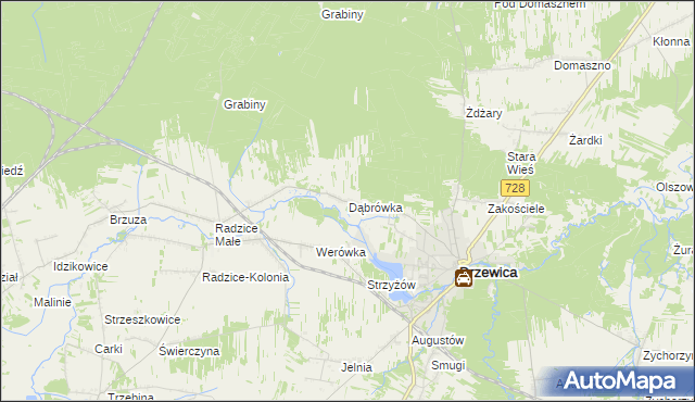 mapa Dąbrówka gmina Drzewica, Dąbrówka gmina Drzewica na mapie Targeo