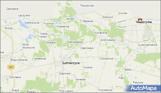 mapa Dąbrówka gmina Sulmierzyce, Dąbrówka gmina Sulmierzyce na mapie Targeo