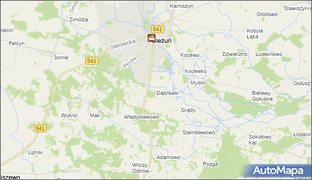 mapa Dąbrówki gmina Bieżuń, Dąbrówki gmina Bieżuń na mapie Targeo