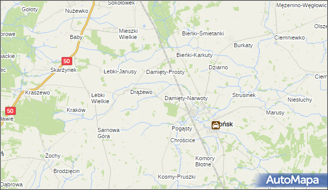 mapa Damięty-Narwoty, Damięty-Narwoty na mapie Targeo