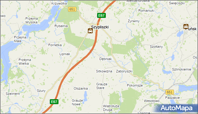 mapa Dębniak gmina Szypliszki, Dębniak gmina Szypliszki na mapie Targeo