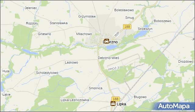 mapa Debrzno-Wieś, Debrzno-Wieś na mapie Targeo