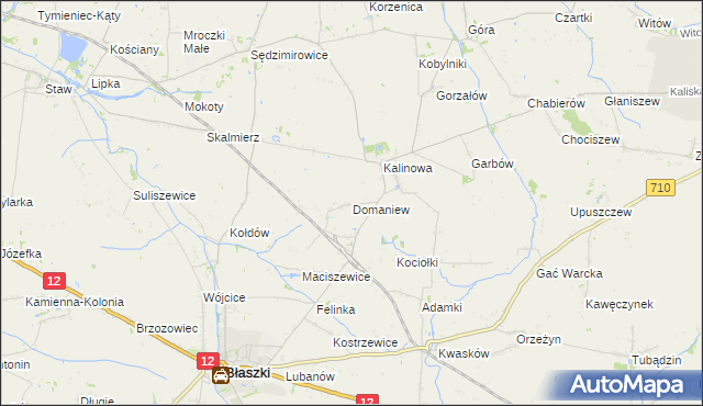 mapa Domaniew gmina Błaszki, Domaniew gmina Błaszki na mapie Targeo