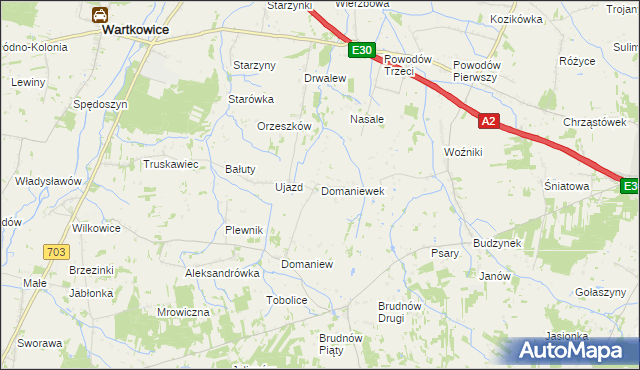 mapa Domaniewek gmina Dalików, Domaniewek gmina Dalików na mapie Targeo