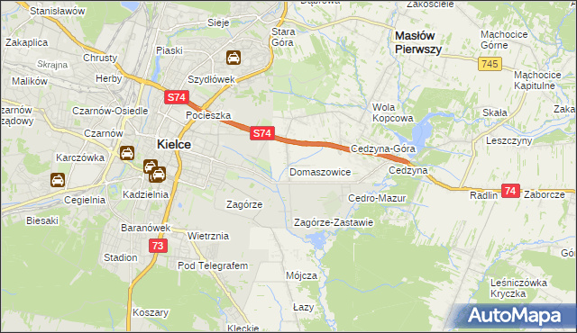 mapa Domaszowice gmina Masłów, Domaszowice gmina Masłów na mapie Targeo