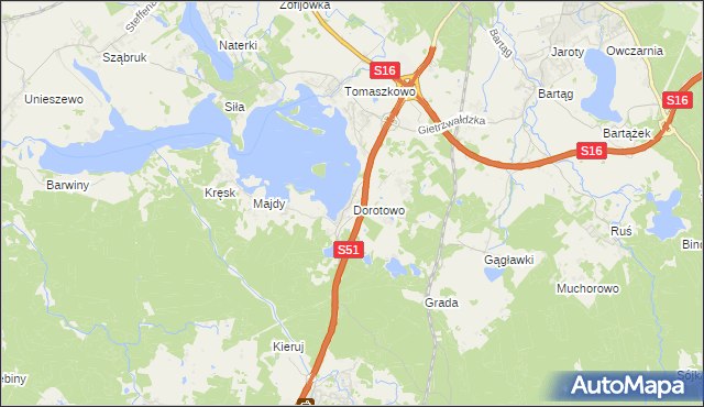 mapa Dorotowo gmina Stawiguda, Dorotowo gmina Stawiguda na mapie Targeo