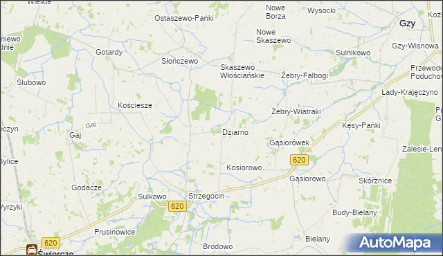 mapa Dziarno gmina Świercze, Dziarno gmina Świercze na mapie Targeo