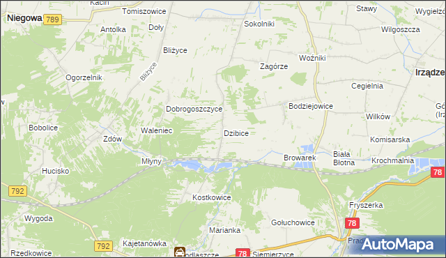 mapa Dzibice, Dzibice na mapie Targeo