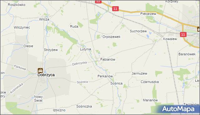 mapa Fabianów gmina Dobrzyca, Fabianów gmina Dobrzyca na mapie Targeo