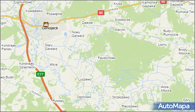 mapa Faustynowo gmina Glinojeck, Faustynowo gmina Glinojeck na mapie Targeo
