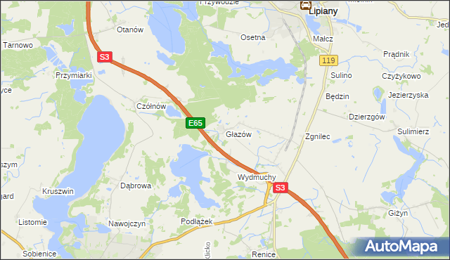 mapa Głazów gmina Myślibórz, Głazów gmina Myślibórz na mapie Targeo