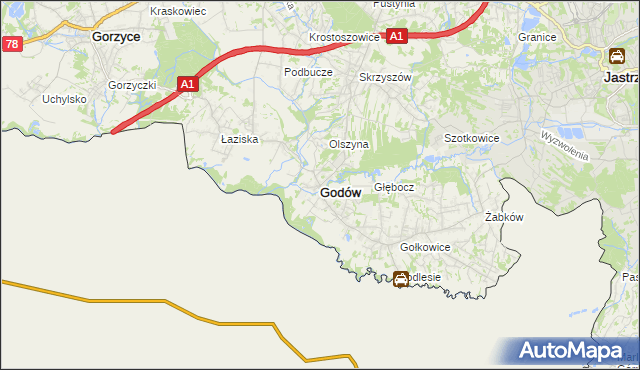 mapa Godów powiat wodzisławski, Godów powiat wodzisławski na mapie Targeo