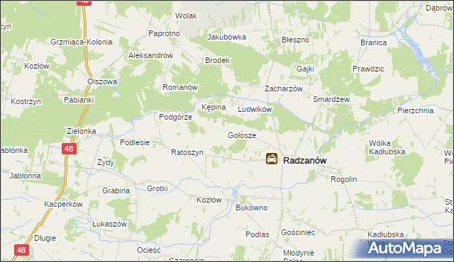 mapa Gołosze gmina Radzanów, Gołosze gmina Radzanów na mapie Targeo