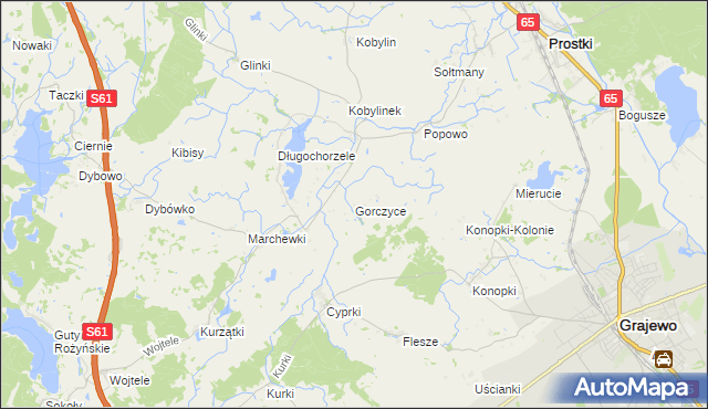 mapa Gorczyce gmina Prostki, Gorczyce gmina Prostki na mapie Targeo