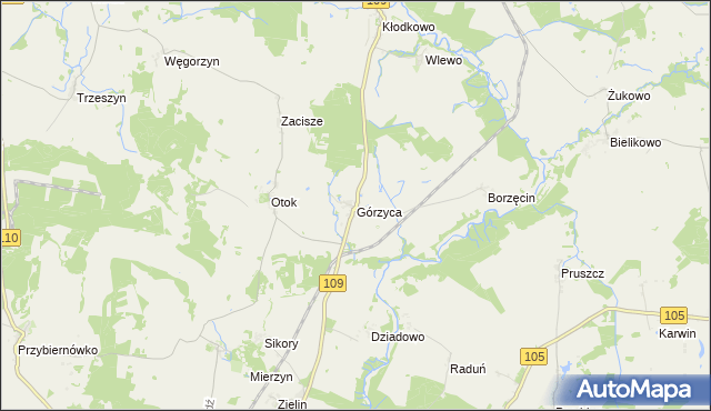 mapa Górzyca gmina Gryfice, Górzyca gmina Gryfice na mapie Targeo