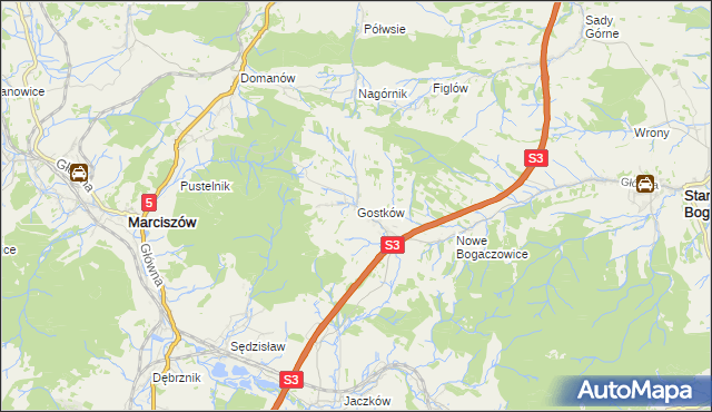 mapa Gostków gmina Stare Bogaczowice, Gostków gmina Stare Bogaczowice na mapie Targeo