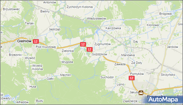 mapa Goździków gmina Gielniów, Goździków gmina Gielniów na mapie Targeo