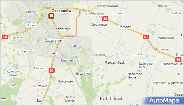 mapa Grędzice gmina Ciechanów, Grędzice gmina Ciechanów na mapie Targeo