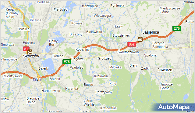 mapa Grodziec gmina Jasienica, Grodziec gmina Jasienica na mapie Targeo