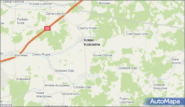 mapa Gunie-Ostrów, Gunie-Ostrów na mapie Targeo