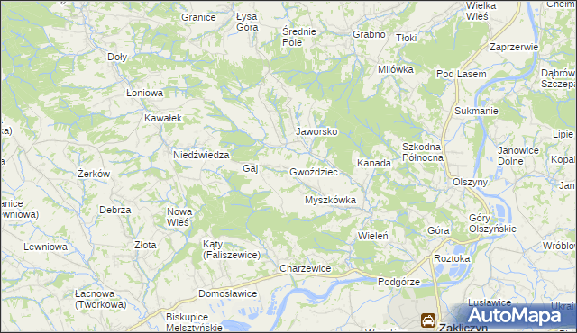 mapa Gwoździec gmina Zakliczyn, Gwoździec gmina Zakliczyn na mapie Targeo