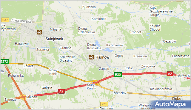 mapa Halinów powiat miński, Halinów powiat miński na mapie Targeo