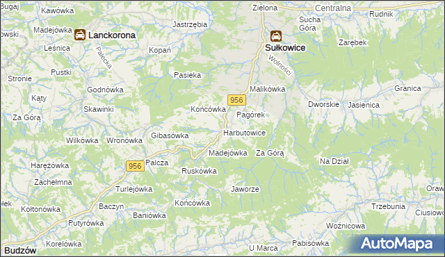 mapa Harbutowice gmina Sułkowice, Harbutowice gmina Sułkowice na mapie Targeo