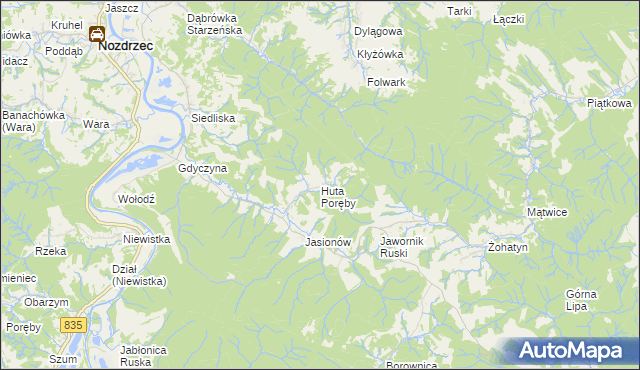 mapa Huta Poręby, Huta Poręby na mapie Targeo