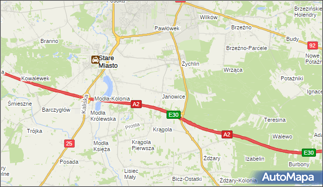mapa Janowice gmina Stare Miasto, Janowice gmina Stare Miasto na mapie Targeo