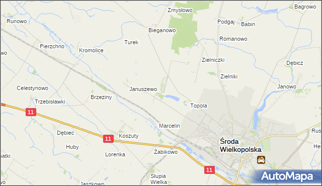 mapa Jarosławiec gmina Środa Wielkopolska, Jarosławiec gmina Środa Wielkopolska na mapie Targeo