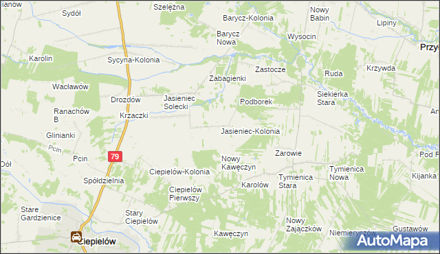 mapa Jasieniec-Kolonia, Jasieniec-Kolonia na mapie Targeo