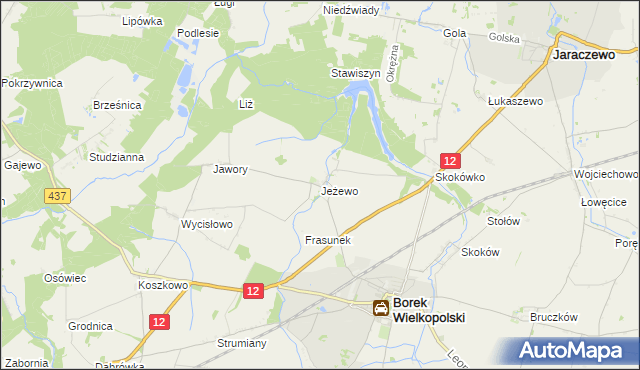 mapa Jeżewo gmina Borek Wielkopolski, Jeżewo gmina Borek Wielkopolski na mapie Targeo