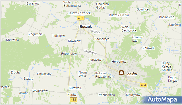 mapa Józefatów gmina Buczek, Józefatów gmina Buczek na mapie Targeo