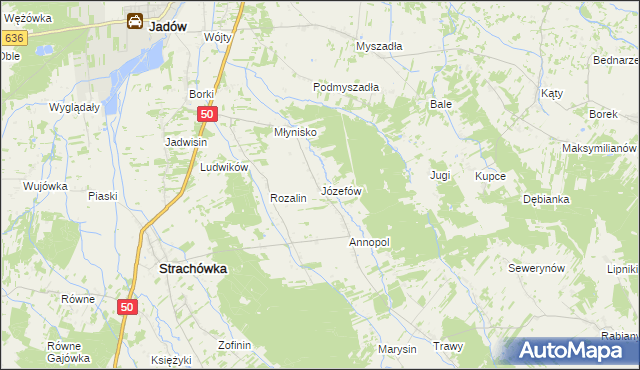 mapa Józefów gmina Strachówka, Józefów gmina Strachówka na mapie Targeo